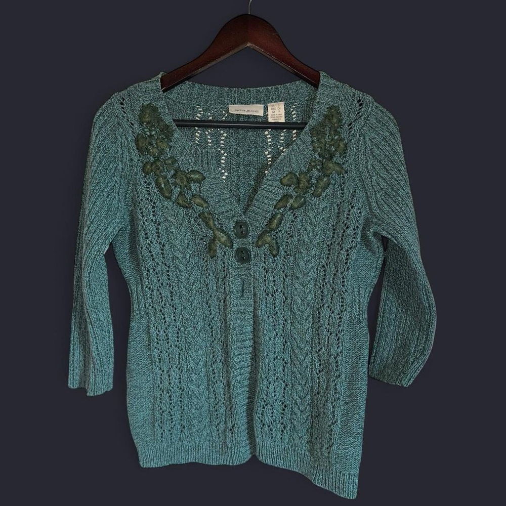 💚HP💚 DKNY Blue Green Floral Cardigan